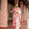 Classic Off-White & Red Handloom Cotton Saree