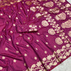 Magenta Silk Saree with Luxurious Gold Zari Floral & Peacock Border