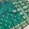 Teal Green Silk Saree with Luxurious Gold Zari Floral & Peacock Border