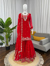 Deep Red Heavy Embroidered Sharara Suit Set with Dupatta