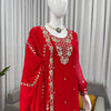 Deep Red Heavy Embroidered Sharara Suit Set with Dupatta