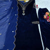 Navy Blue Velvet Embellished Kurti Pant Set with Dupatta
