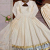 Cream Embellished Anarkali Kurti Set with Palazzo & Dupatta