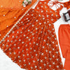Rust Orange Embroidered Anarkali Kurti Set with Pants & Dupatta
