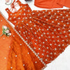 Rust Orange Embroidered Anarkali Kurti Set with Pants & Dupatta