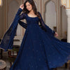 Navy Blue Embellished Anarkali Kurti Set with Pants & Dupatta