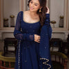 Navy Blue Embellished Anarkali Kurti Set with Pants & Dupatta