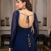 Navy Blue Embellished Anarkali Kurti Set with Pants & Dupatta