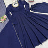 Navy Blue Embellished Anarkali Kurti Set with Pants & Dupatta