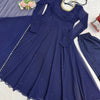 Navy Blue Embellished Anarkali Kurti Set with Pants & Dupatta