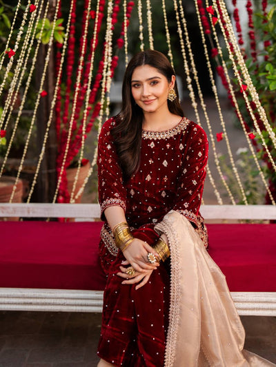 6 Color Velvet Embroidered Kurti Palazzo Set with Dupatta