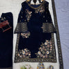 Navy Blue Velvet Embroidered Kurti Pant Set with Dupatta