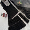 Black Embroidered Kurti Sharara Set with Dupatta