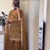 Golden Brown Embroidered Sharara Suit Set with Dupatta