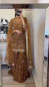 Golden Brown Embroidered Sharara Suit Set with Dupatta