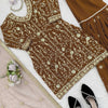 Golden Brown Embroidered Sharara Suit Set with Dupatta