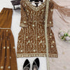 Golden Brown Embroidered Sharara Suit Set with Dupatta