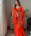 Bright Red Sharara Suit Set with Heavy Embroidered Dupatta