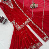 Deep Red Heavy Embroidered Sharara Suit Set with Dupatta