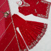 Deep Red Heavy Embroidered Sharara Suit Set with Dupatta