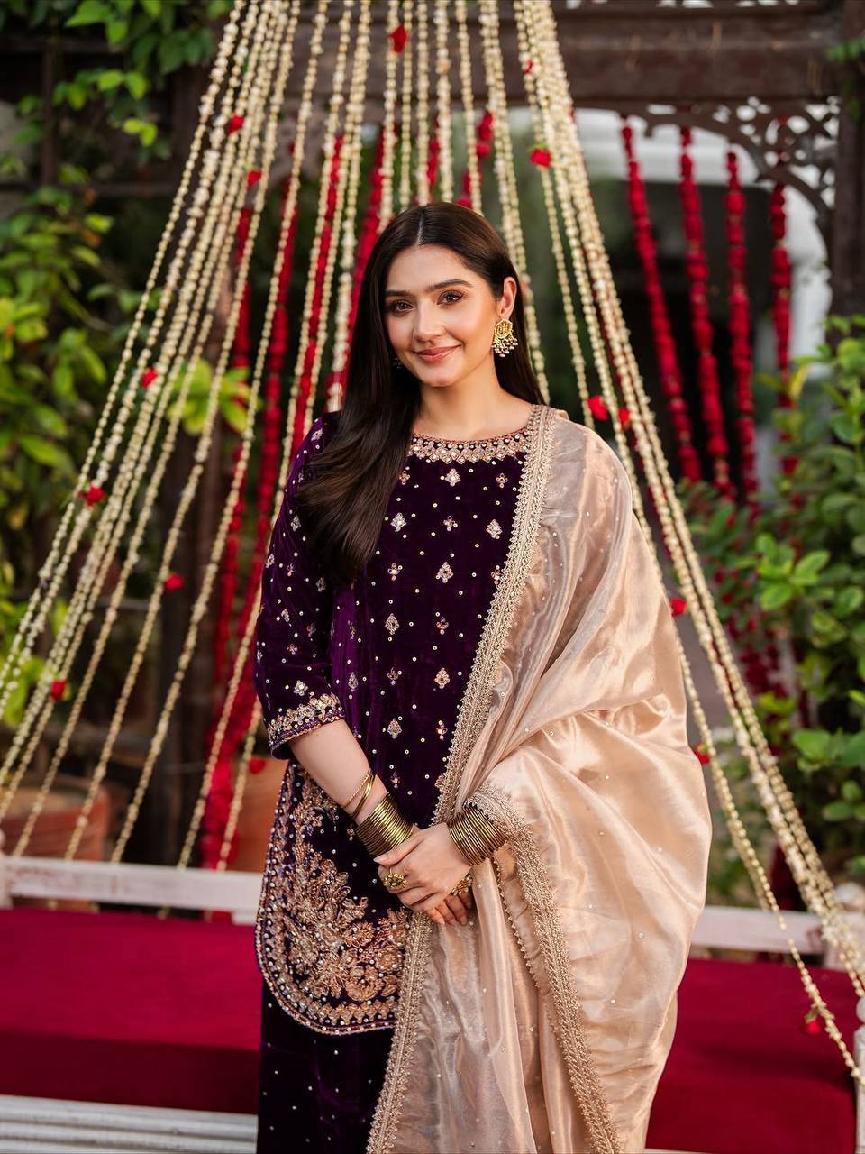 6 Color Velvet Embroidered Kurti Palazzo Set with Dupatta