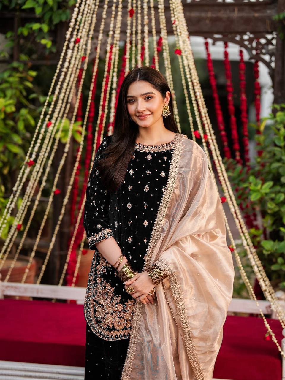 6 Color Velvet Embroidered Kurti Palazzo Set with Dupatta