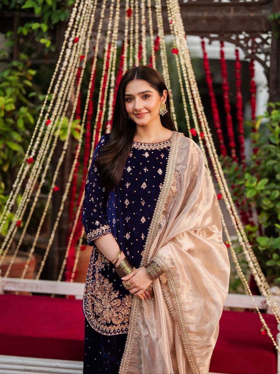 6 Color Velvet Embroidered Kurti Palazzo Set with Dupatta