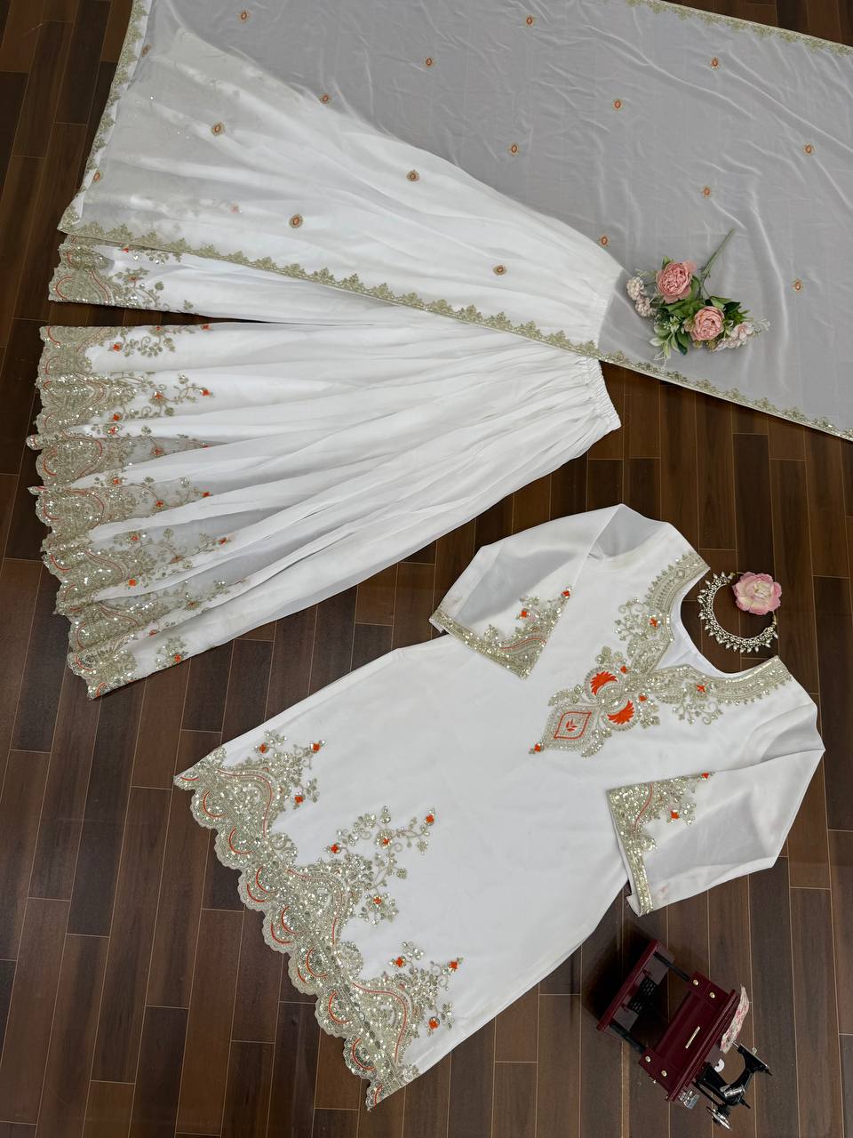 Heavy Embroidered Kurti Sharara Set with Dupatta – 4 Stunning Colors