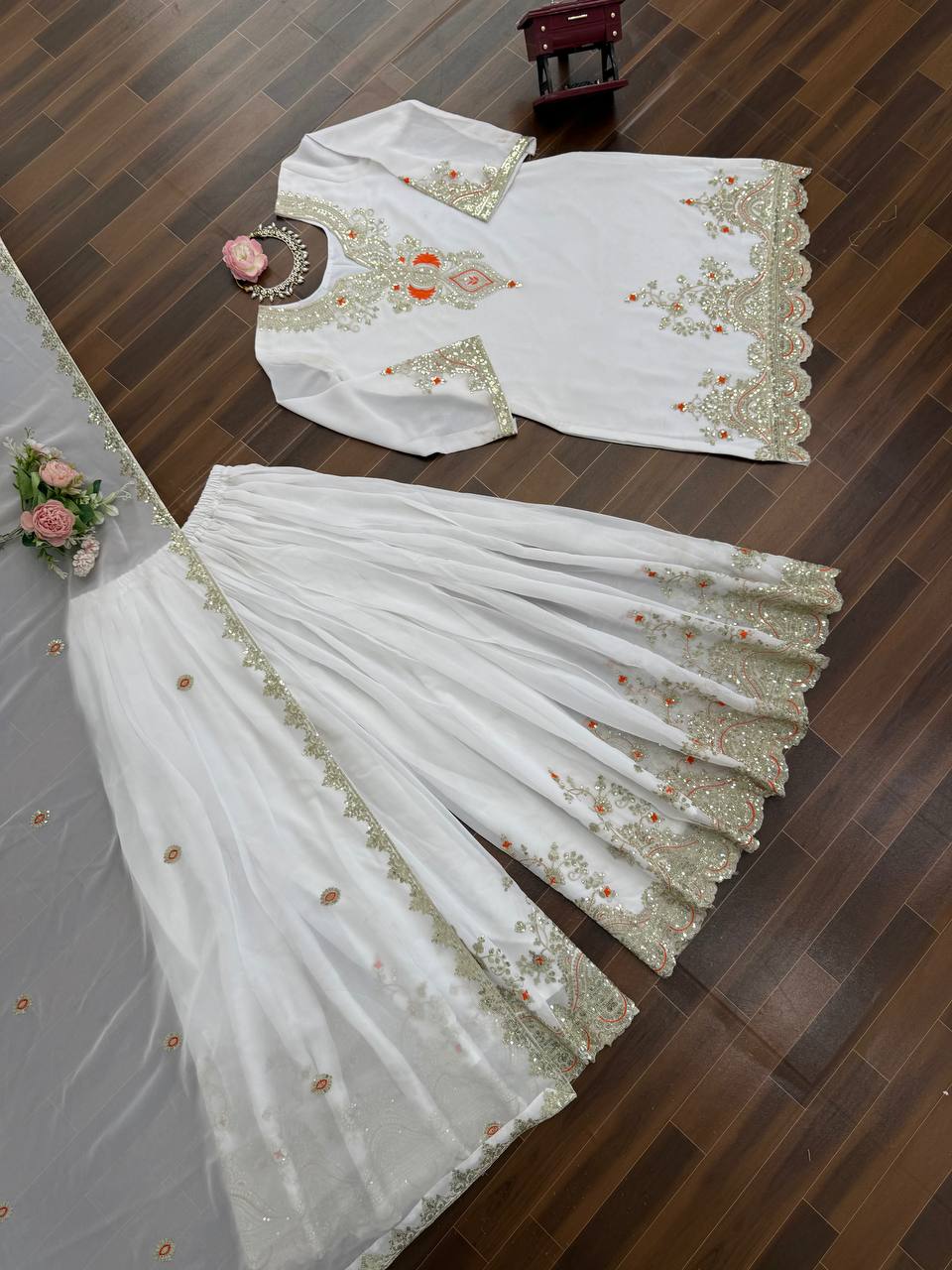 Heavy Embroidered Kurti Sharara Set with Dupatta – 4 Stunning Colors