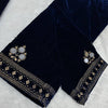 Navy Blue Velvet Embellished Kurti Pant Set with Dupatta