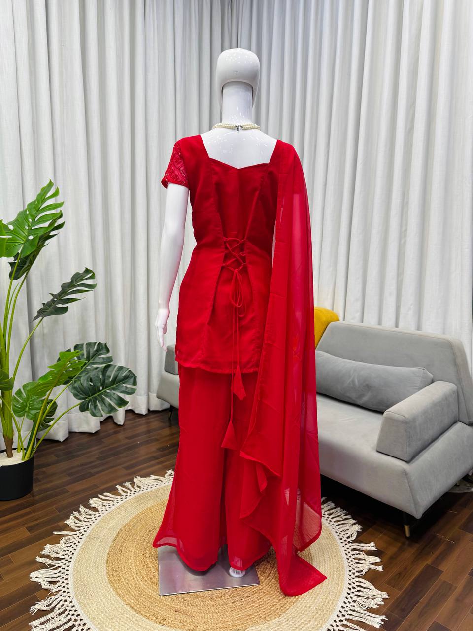 Embroidered Straight Kurti Palazzo Set with Dupatta (3 Colors)