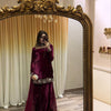 Wine Velvet Embroidered Kurti Palazzo Set with Dupatta