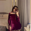 Wine Velvet Embroidered Kurti Palazzo Set with Dupatta