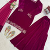 Wine Velvet Embroidered Kurti Palazzo Set with Dupatta