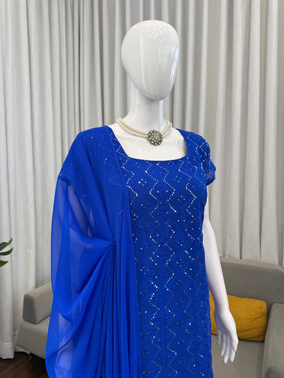 Embroidered Straight Kurti Palazzo Set with Dupatta (3 Colors)