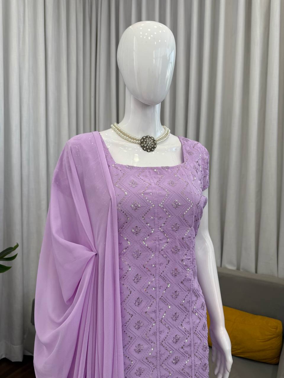 Embroidered Straight Kurti Palazzo Set with Dupatta (3 Colors)