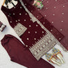 Maroon Heavy Embroidered Kurti Pant Set with Dupatta