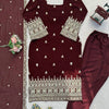 Maroon Heavy Embroidered Kurti Pant Set with Dupatta