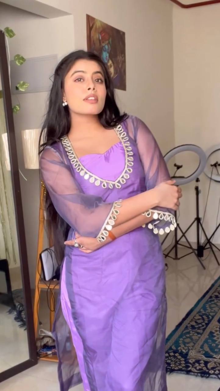 Mirror Work Organza Kurti with Satin Inner & Pants – 2 Color Options