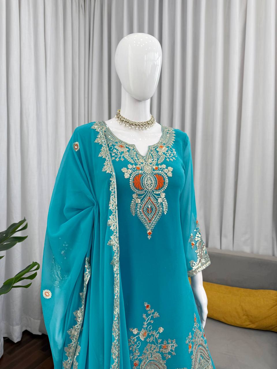 Heavy Embroidered Kurti Sharara Set with Dupatta – 4 Stunning Colors