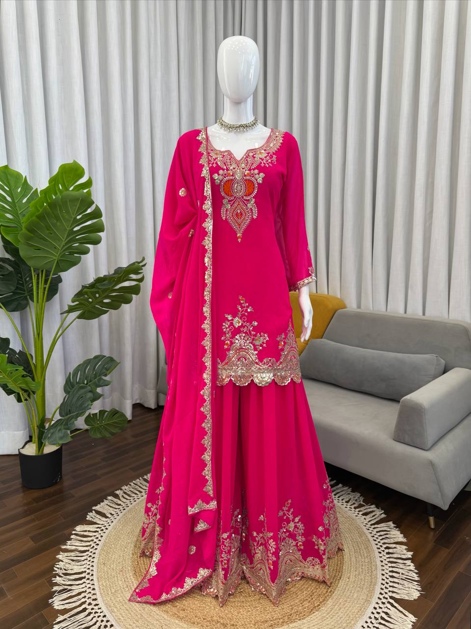 Heavy Embroidered Kurti Sharara Set with Dupatta – 4 Stunning Colors