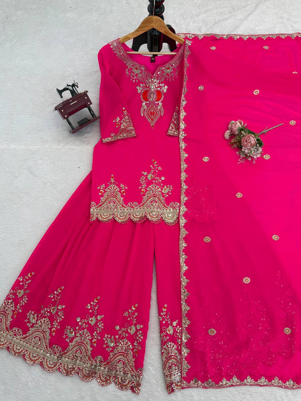 Heavy Embroidered Kurti Sharara Set with Dupatta – 4 Stunning Colors