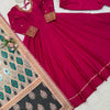 Rani Pink Embroidered Anarkali Kurti with Pant & Printed Dupatta – Festive Wear Set