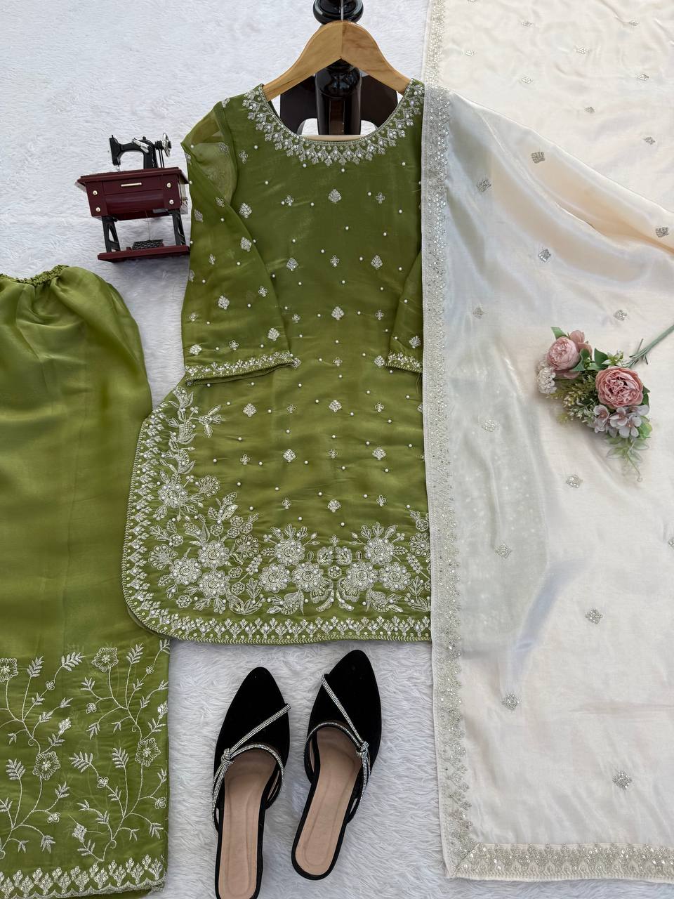 Heavy Embroidered Kurti Palazzo Set with Dupatta – 4 Elegant Colors