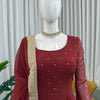 Maroon Dot Embellished Anarkali Kurti Set with Dupatta