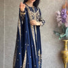 Navy Blue Heavy Embroidered Anarkali Kurti Set with Palazzo & Dupatta