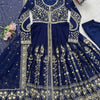 Navy Blue Heavy Embroidered Anarkali Kurti Set with Palazzo & Dupatta