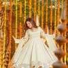Cream Embellished Anarkali Kurti Set with Palazzo & Dupatta