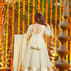 Cream Embellished Anarkali Kurti Set with Palazzo & Dupatta