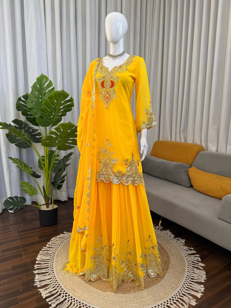 Heavy Embroidered Kurti Sharara Set with Dupatta – 4 Stunning Colors